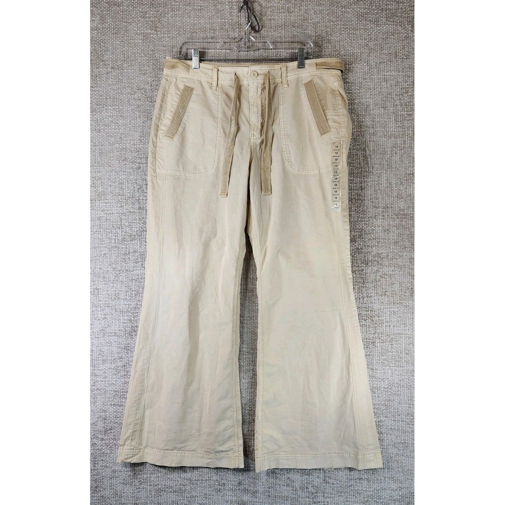 American Eagle Stretch Cargo Pants Womens 12 Beige Low Rise Baggy Flare NWT